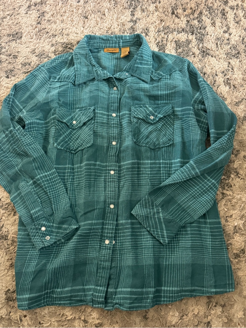 Vintage Wrangler Teal Plaid pearl snap Button-Up Shirt xl men’s